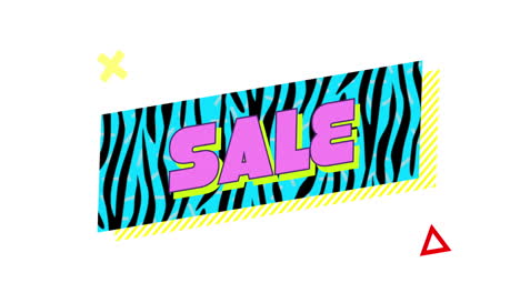 texto de venta retro en cinta por encima de formas coloridas