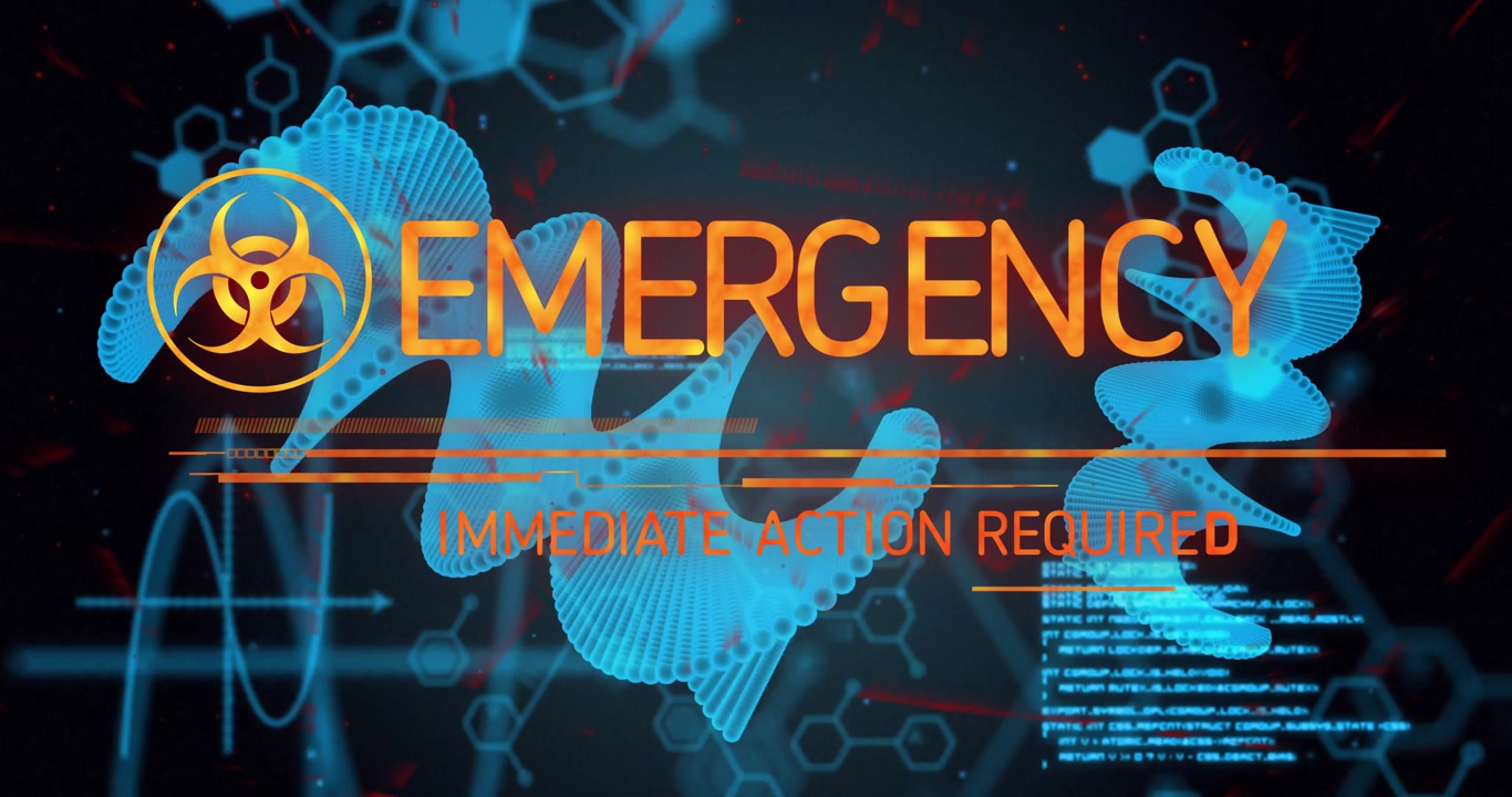 Hex code pulsing causing biohazard helix flashing emergency, flickering immediate action required