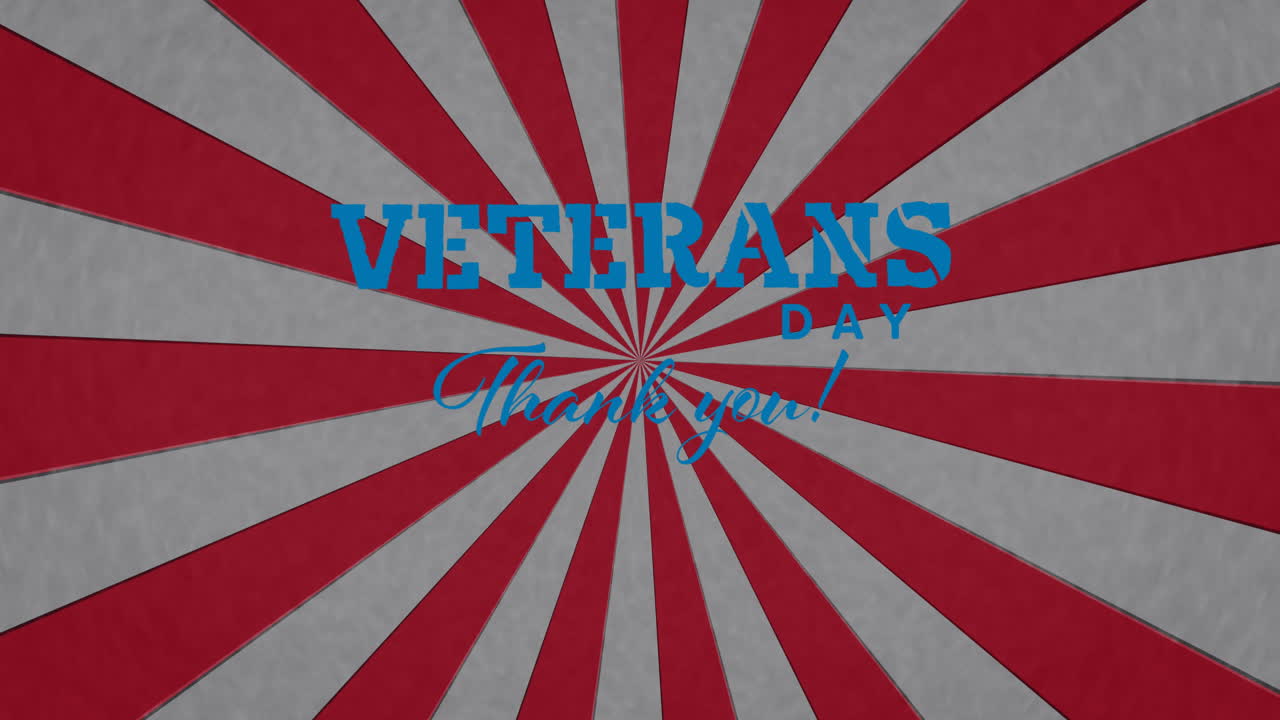 참전용사 날의 애니메이션  ⁇ 색 배경에 빨간 줄무 ⁇  위에 텍스트를 감사합니다