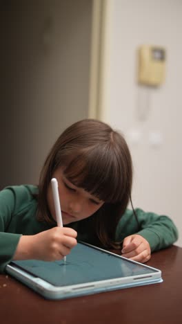 young girl drawing on a digital tablet