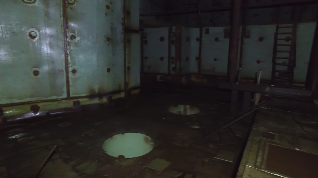 View Inside Biological Shield And Reactor Pit Of Unfinished Reactor 5. Chernobyl Nuclear Power Plant in Ukraine. panning shot
