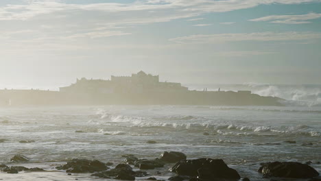 view of sidi abderrahman island on a wavy day casablanca morocco