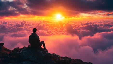 sunset view from a rocky peak with clouds stretching across the horizon