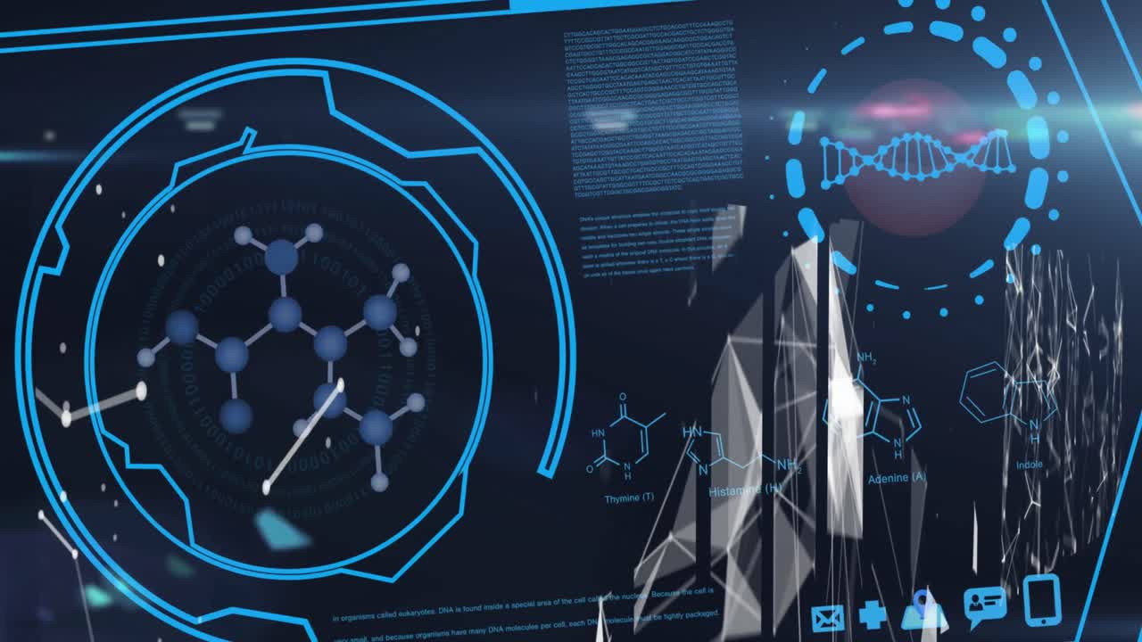 연결 네트워크를 통해 과학 데이터 처리와 디지털 인터페이스의 애니메이션