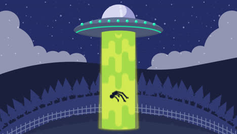 una animación de un colorido concepto de abducción de ovnis con diseño plano