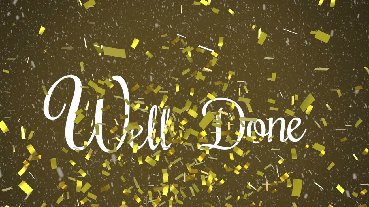 Animation of well done text over confetti on red background