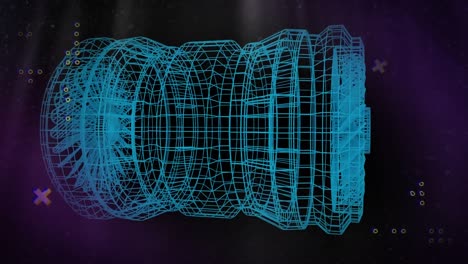 animación del motor 3d girando con marcadores en fondo púrpura