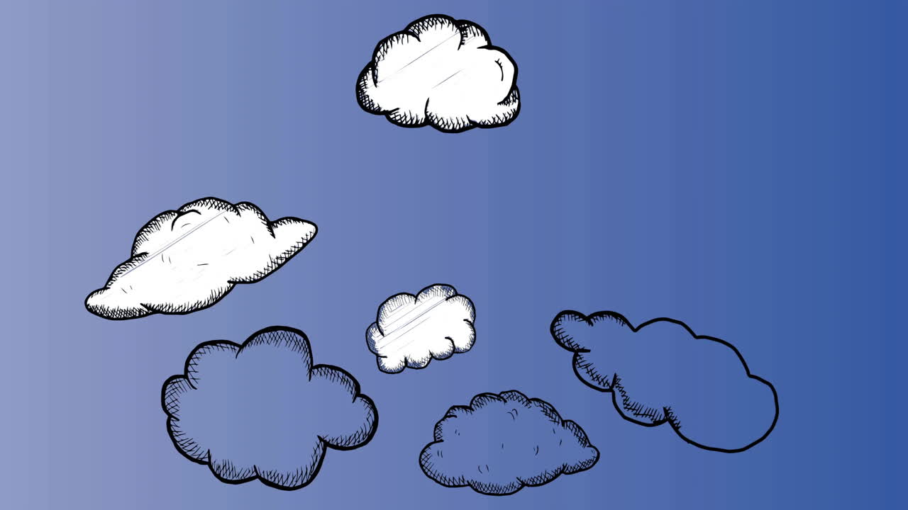 Hand-drawn clouds animating on blue gradient background