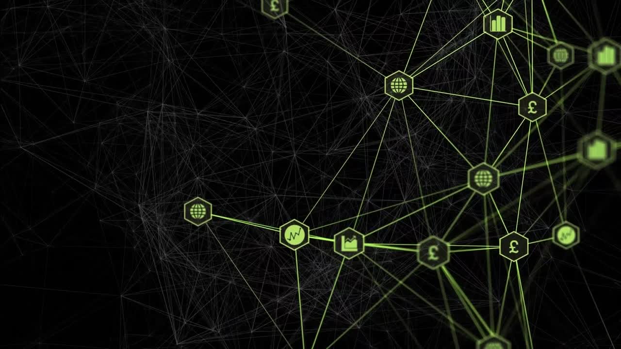 animación del globo con una red de conexiones con iconos digitales