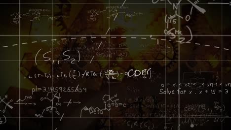 Animation-of-mathematical-equations-over-cogs-on-black-background