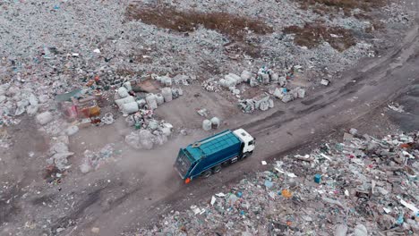 aerial view of a landfill with garbage truck