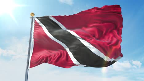 trinidad and tobago flag waving in the wind against deep blue sky. national theme, international concept. 3d render seamless loop 4k