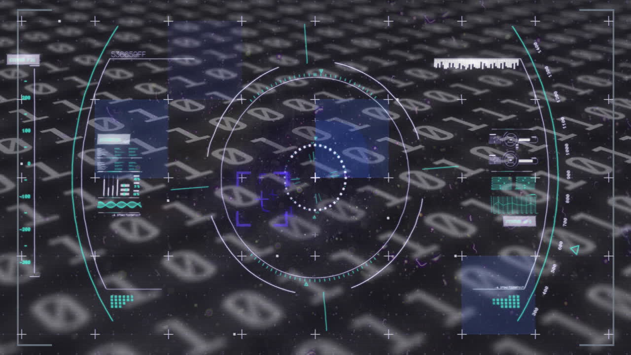 검은색 배경에 대한 스 ⁇  스캔, 바이너리 코드 및 데이터 처리 애니메이션