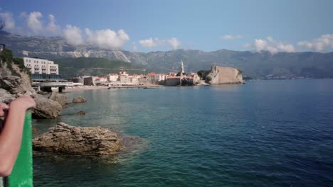 Budva-old-town-in-Montenegro-on-the-coastline-of-the-Adriatic-Ocean-on-a-sunny-day