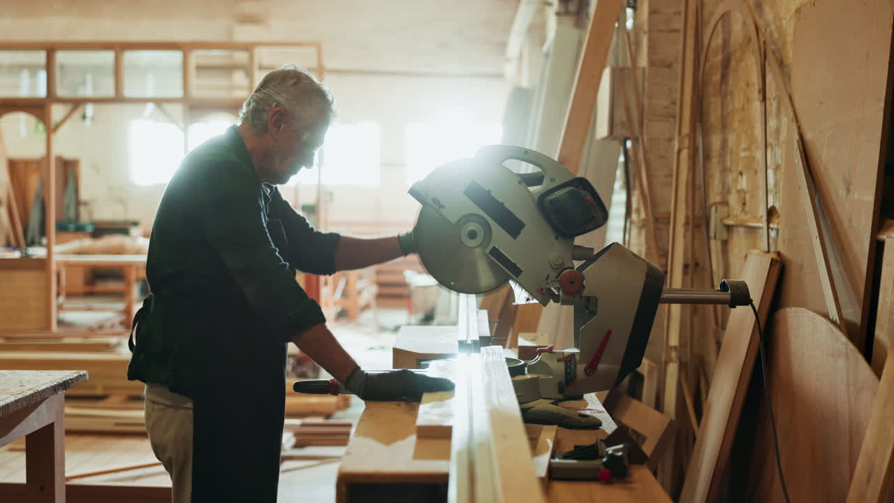 A carpenter working in a woodworking shop