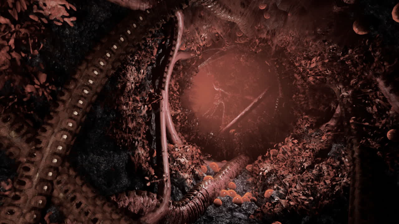 Mysterious cave with odd organic formations and textures