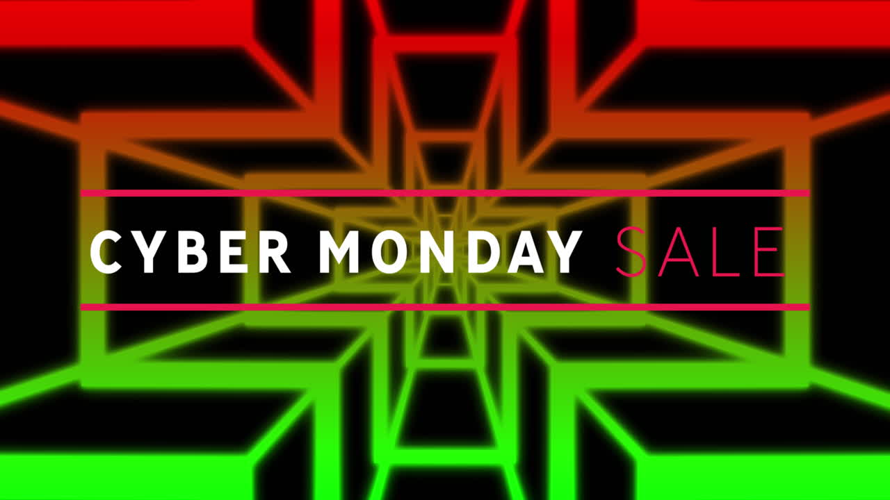 사이버 월요일 판매 텍스트의 애니메이션 검은색 배경의 모양 위에