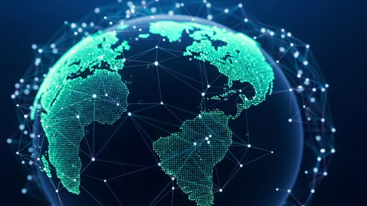 A Captivating Visualization of Earth Showcasing Network Connections and Digital Mapping of Continents, Highlighting Global Connectivity and Data Representation