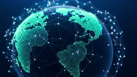 a captivating visualization of earth showcasing network connections and digital mapping of continents, highlighting global connectivity and data representation