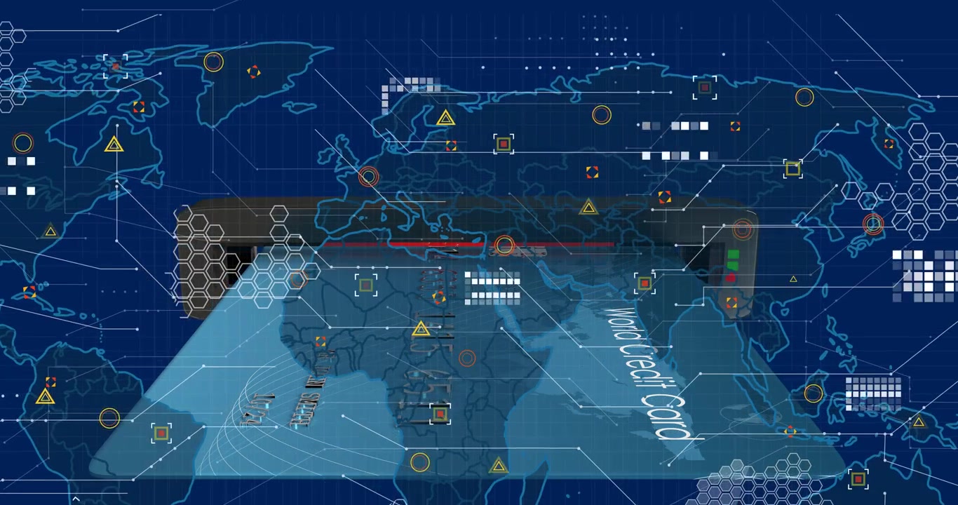 Animation of network of connections and data processing on screens