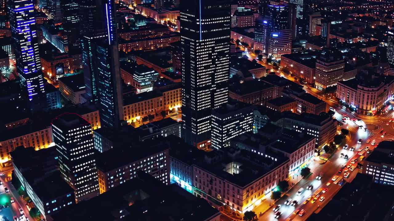 paisaje urbano nocturno visto desde el aire