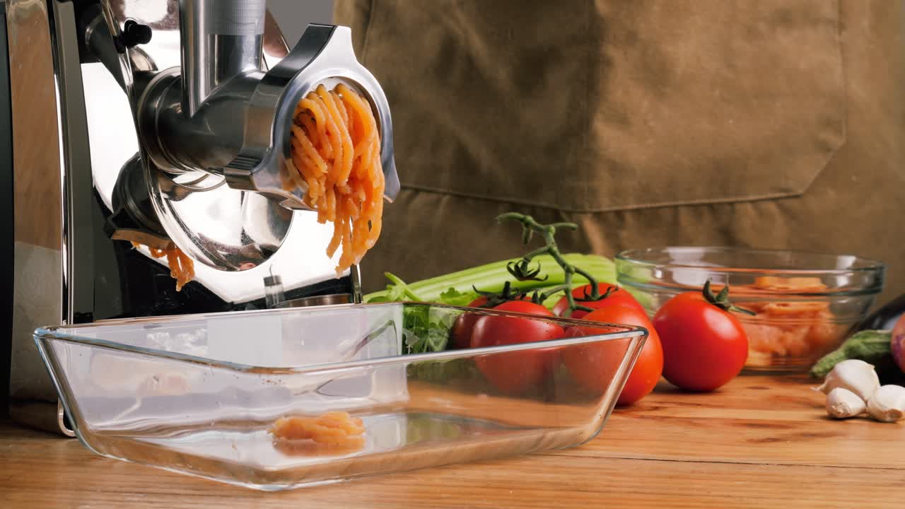 Making Minced Meat with a Meat Grinder