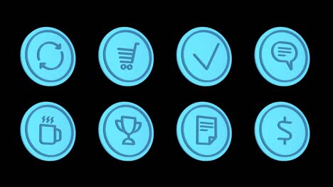 business icons arrows basket check mark cloud coffee gold cup document dollar. icons set. alpha channel