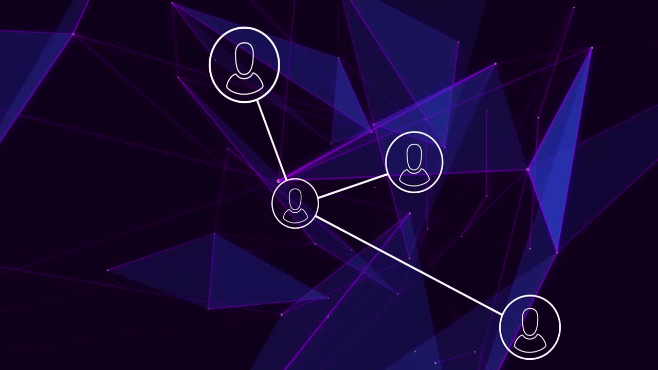 Animation of network of connections with people icons over blue triangles