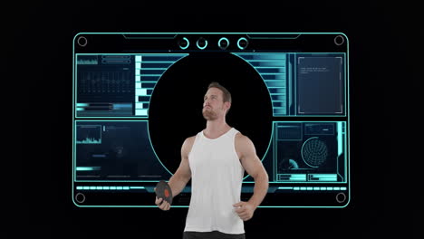 animation of male discus thrower with scope scanning and data processing