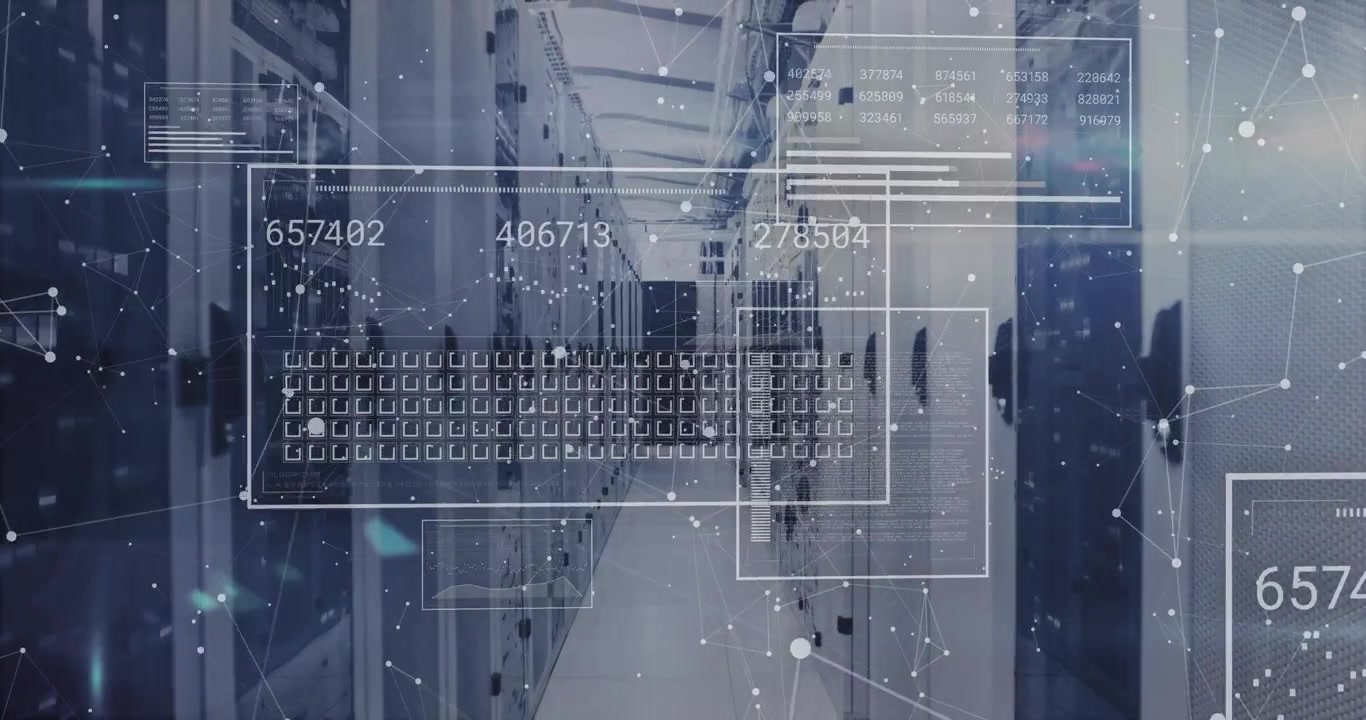 On opening empty server corridor view, overlays fading in updating numeric labels showing data flow