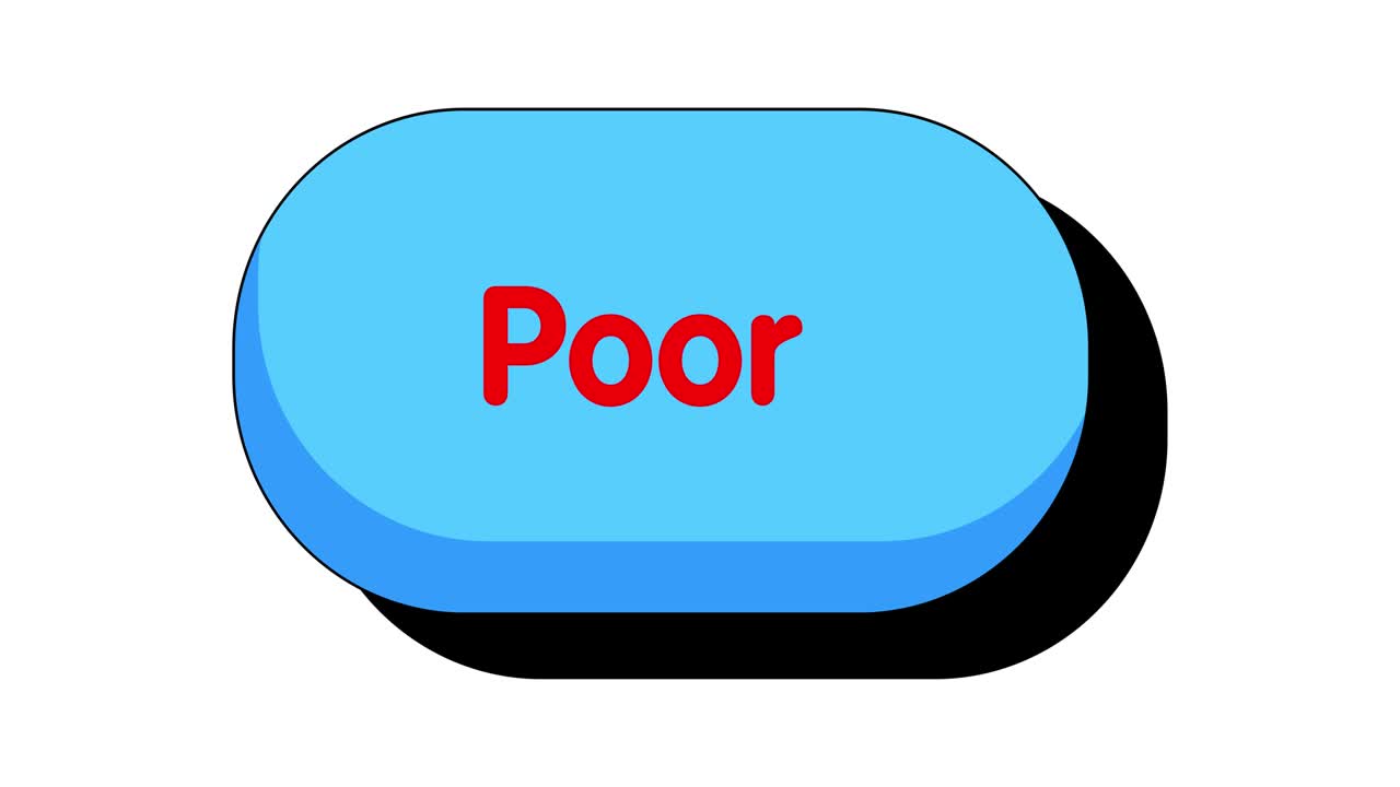 gran letrero con texto pobre. mano empujando su dedo índice para hacer clic en el botón.