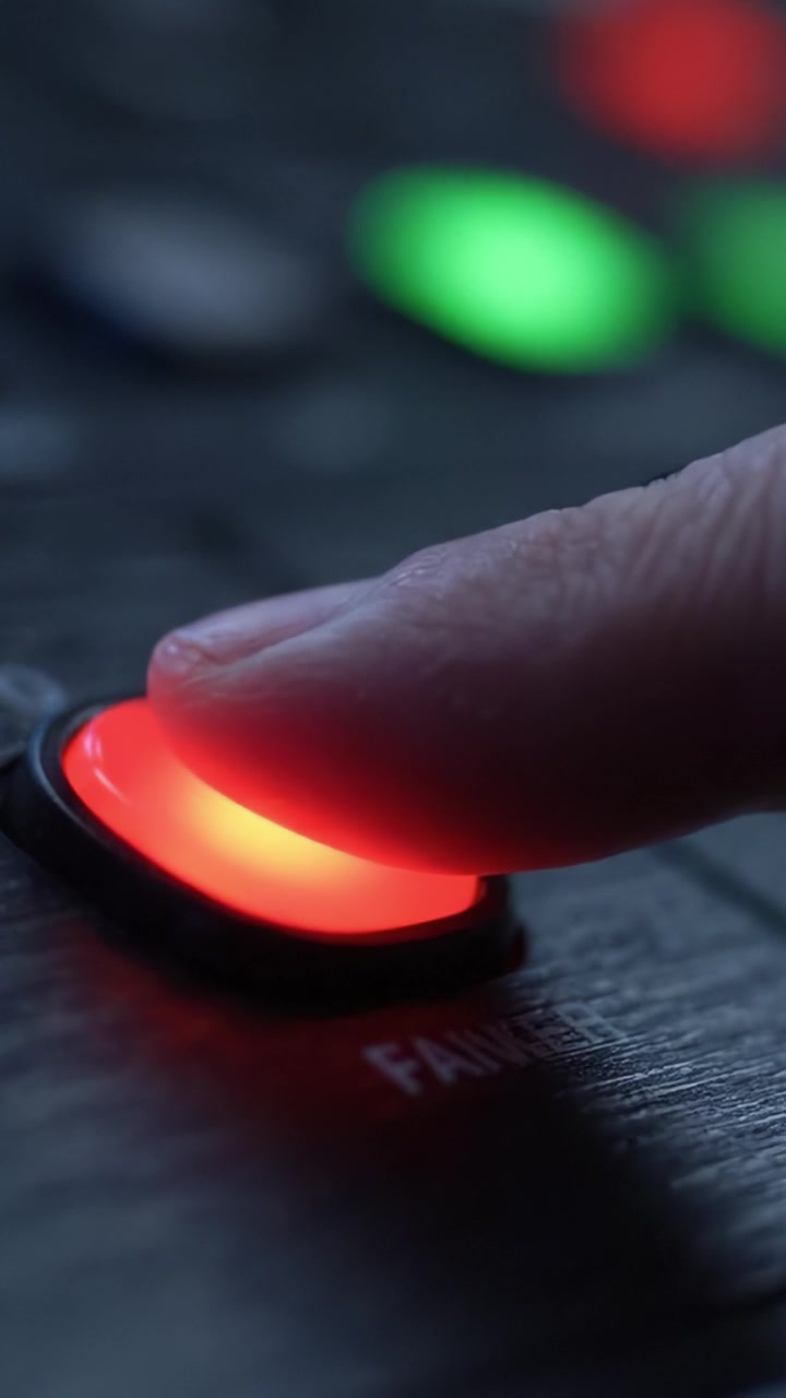 Close-up Details of Illuminated Control Buttons with Red and Green Lights in a High-Tech Environment, Showcasing Modern Interface Design and Functionality