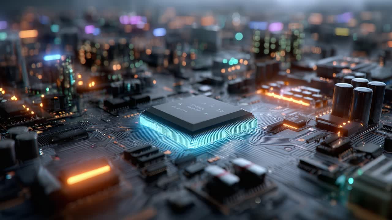 A Stunning Close-Up of a Microchip Surrounded by a Complex Circuit Board, Showcasing the Intricate Details of Modern Technology and Electronics at Work