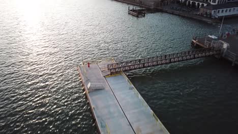 aerial view of a pontoon in cork, ireland, sunrise on water