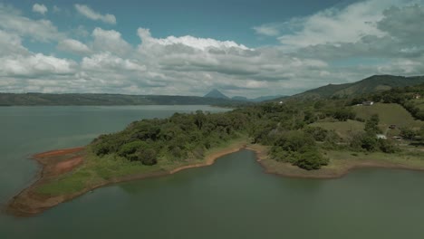 aerial view of tropical lake in arenal volcano surroundings, costa rica