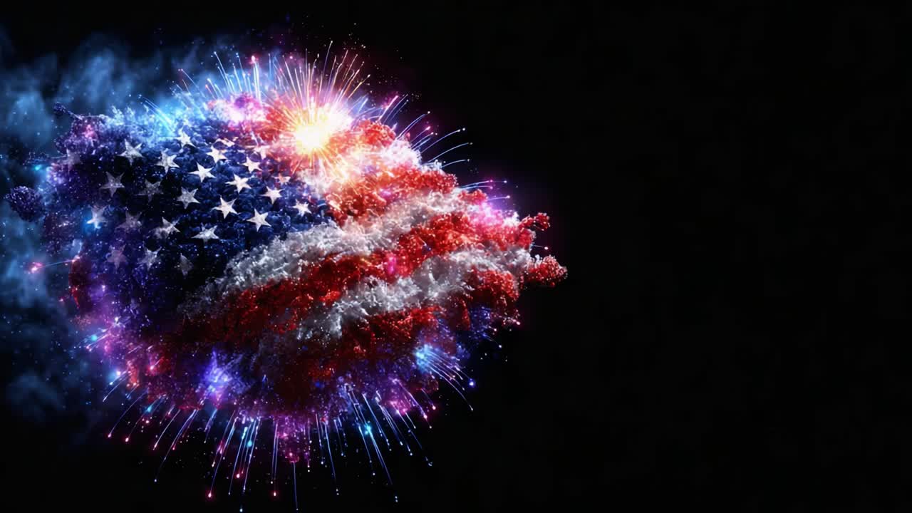 A Stunning Visual Explosion of Colors Depicting a Symbolic Representation of Patriotism through a Fireworks Display Inspired by the National Flag