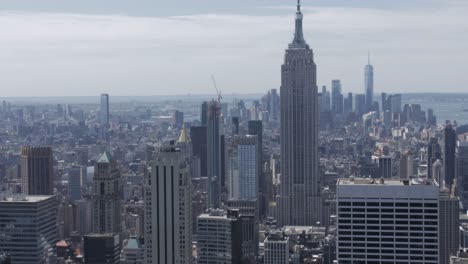 handheld shot of manhattan architecture from rockfeller center observation deck