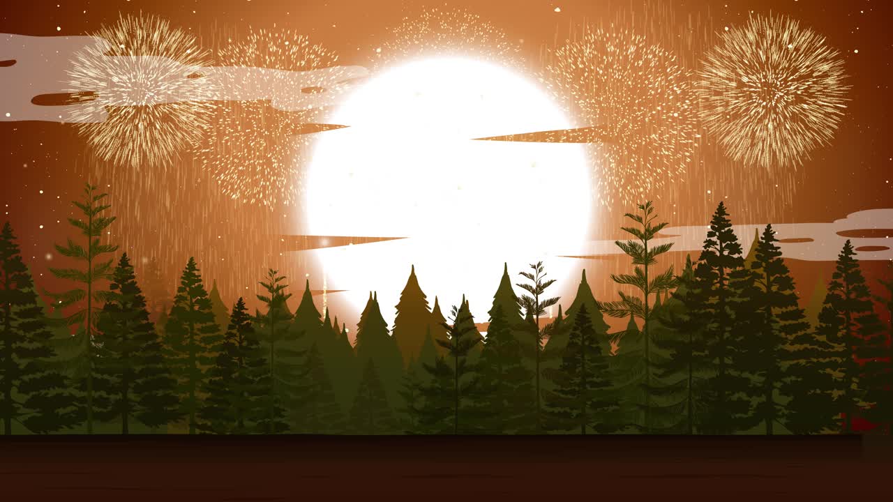숲 위 에 있는 불꽃놀이 의 애니메이션