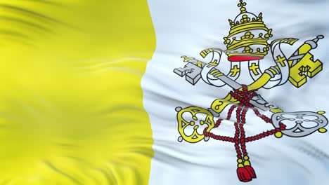 vatican city flag waving in the wind with highly detailed fabric texture. seamless loop