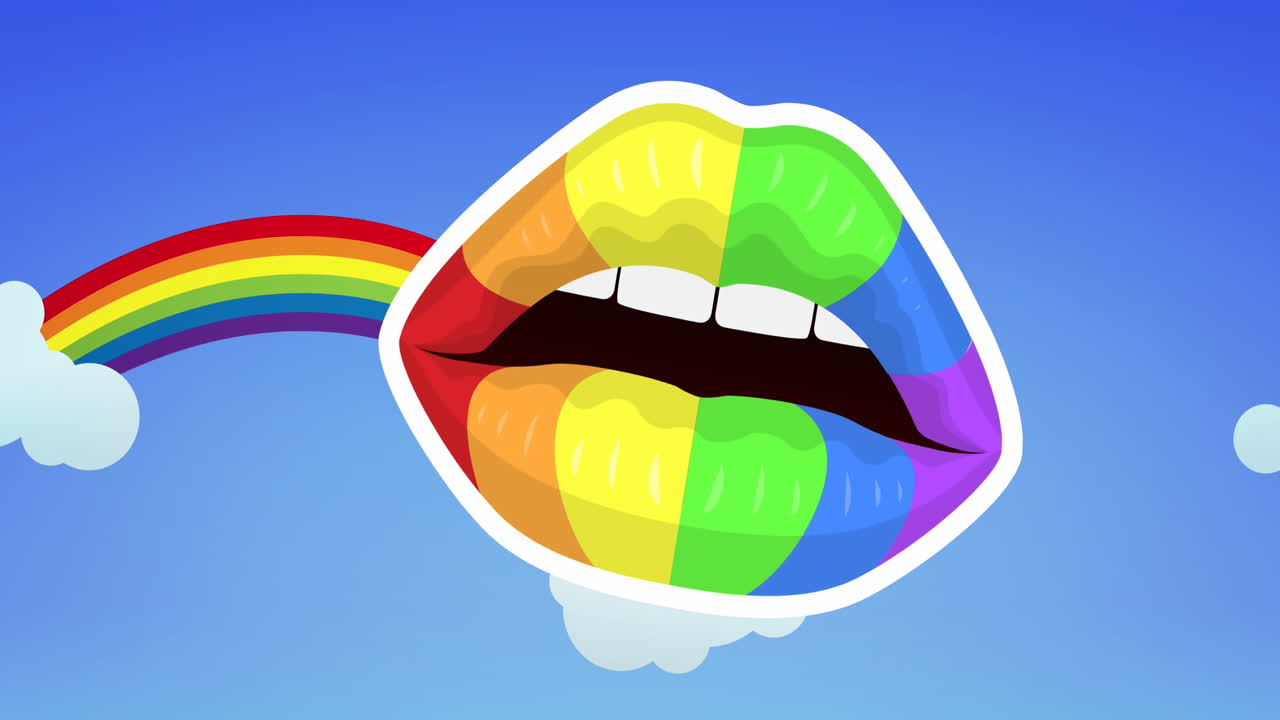 animación de los labios del arco iris sobre el arco iris en fondo azul.