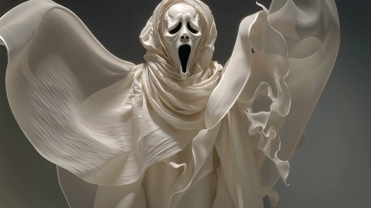 A white mask with a white sheet covering it's face