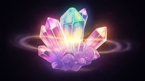 a stunning display of colorful crystals radiating ethereal light against a cosmic background, featuring various shapes and textures in a mystical atmosphere