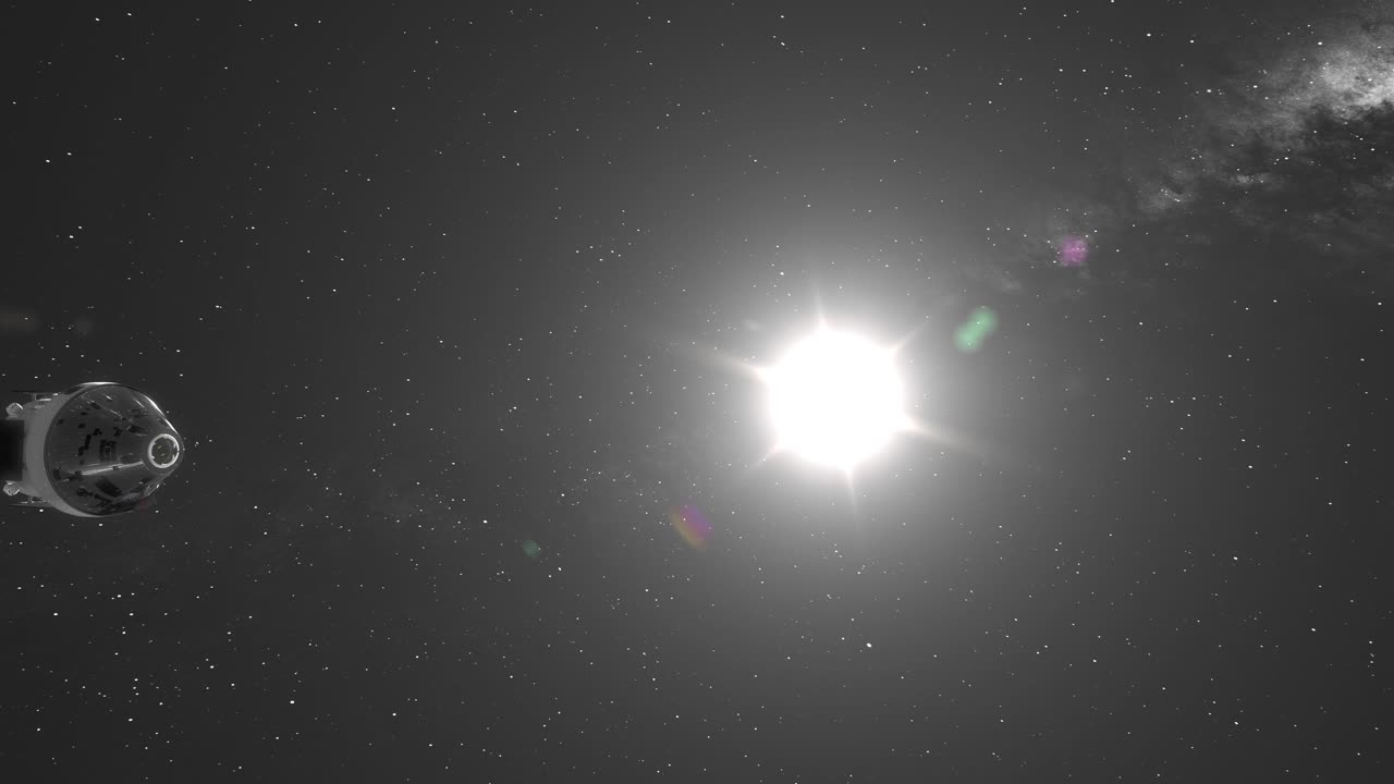 Orion Artemis Capsule Moving Slowly Past Camera With Sun Flare And ...