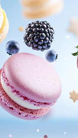 delicious colorful macarons and berries
