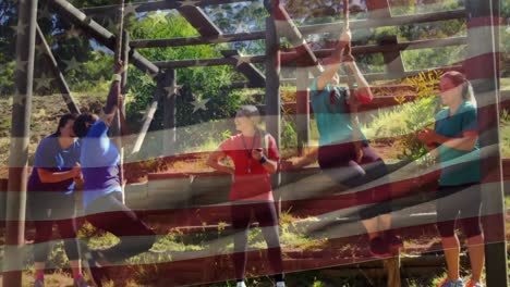entrenamiento de personas y bandera estadounidense