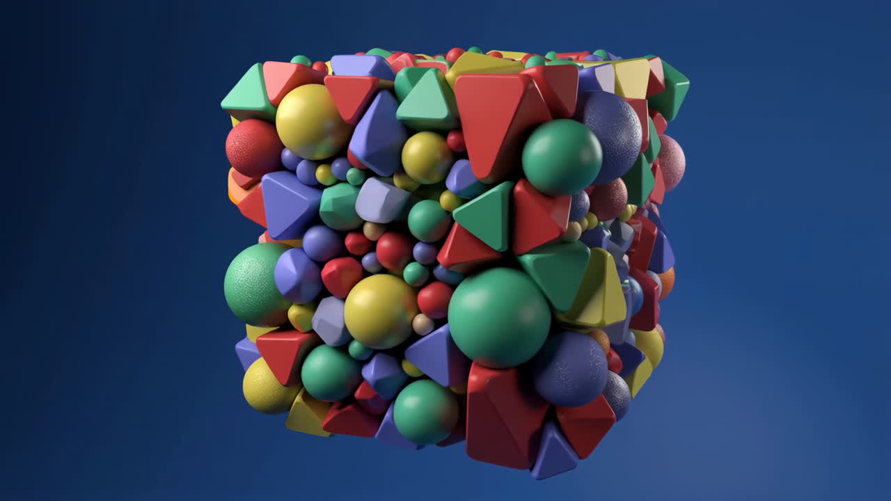 A Colorful Abstract Cube of Geometric Shapes