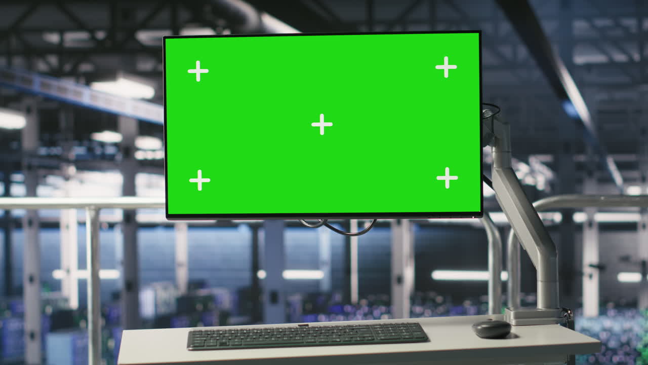 Mockup computer in industrial data center used for AI system monitoring