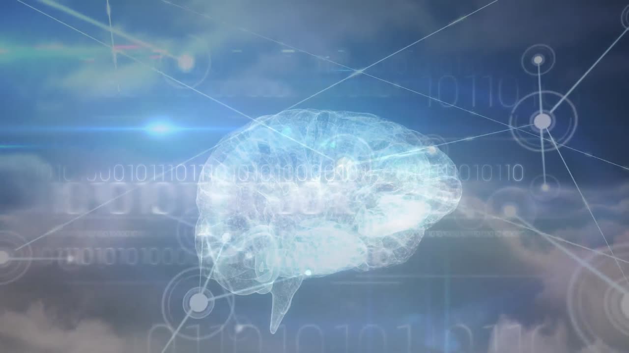 디지털 인간 뇌와 함께 의료 데이터 처리를 통한 연결 네트워크의 애니메이션