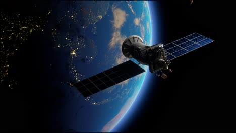 artificial satellite of the earth. a satellite flying in space over the globe