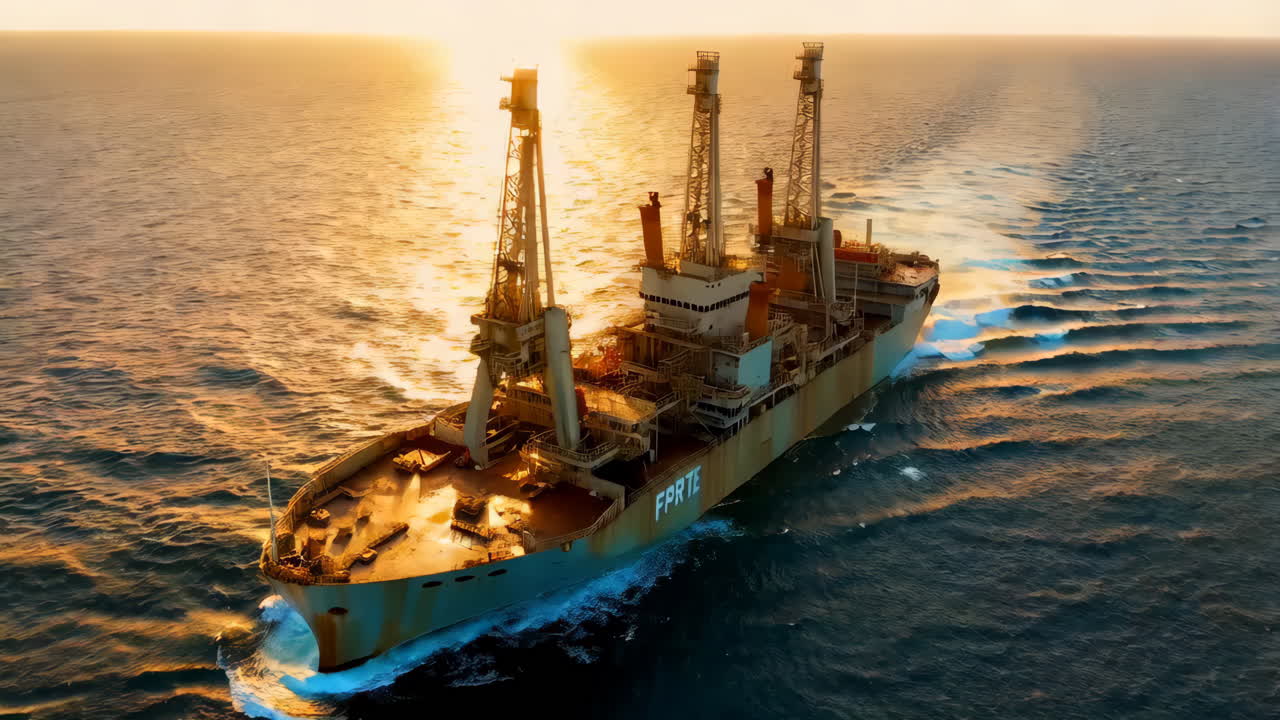 Large cargo ship at sunset